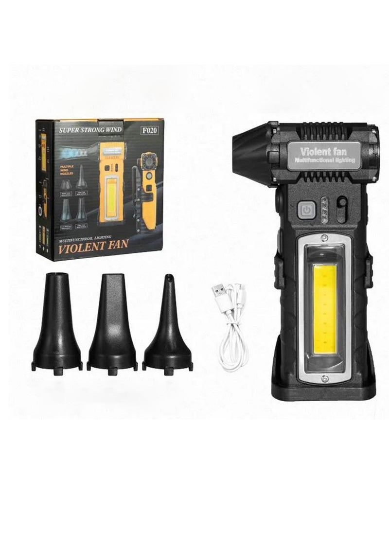 BlueFire SUPER STRONG WIND Rechargeable Handheld Portable Blower & Lantern – 6-in-1 Multifunctional Turbo Fan with COB Red Warning Light, Stepless Speed Control, Magnetic Adsorption, Type-C Charging – for Camping, Car Cleaning, PC Dusting, Emergency Use  - Image 1
