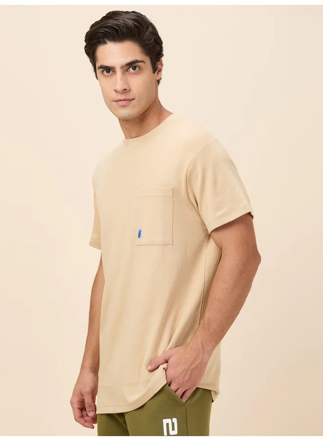 بيينغ هيومان Mens Oat Milk Round Neck Short Sleeve T-Shirt