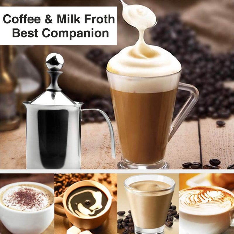 3D CREATIONS 3DCREATIONS Stainless Steel Blender Milk Frother Coffee Beater for CappuccinoFoam Maker for Hot and Cold Coffee Milk with Double Froth Pump Handle and Lid 400 ml - Image 3