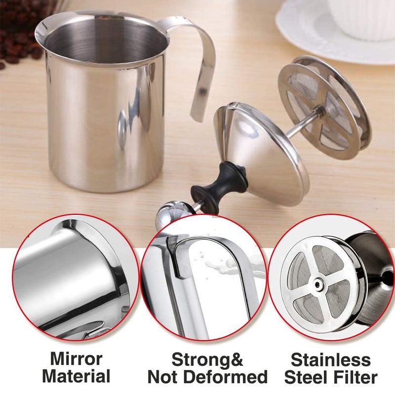 3D CREATIONS 3DCREATIONS Stainless Steel Blender Milk Frother Coffee Beater for CappuccinoFoam Maker for Hot and Cold Coffee Milk with Double Froth Pump Handle and Lid 400 ml - Image 5