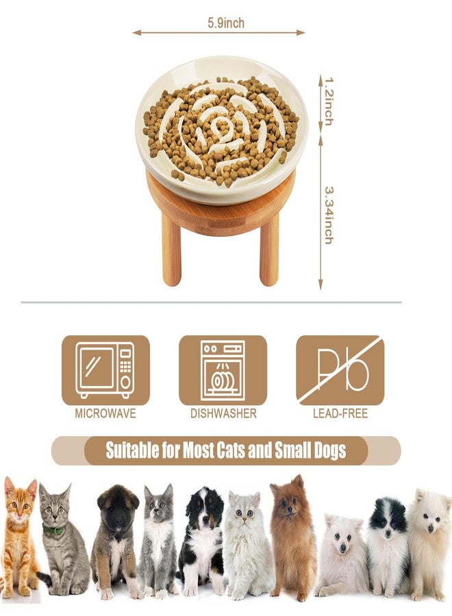 Lfpkixise Elevated Slow Feeder Cat Bowls, Ceramic Cat Slower Feeding Bowl with Bamboo Stand, 5.9 Inch Wide Shallow Cats Bowls Whisker Friendly, Anti Vomiting Cats Slow Feeder for Dry or Wet Food Dishwasher Safe - Image 4
