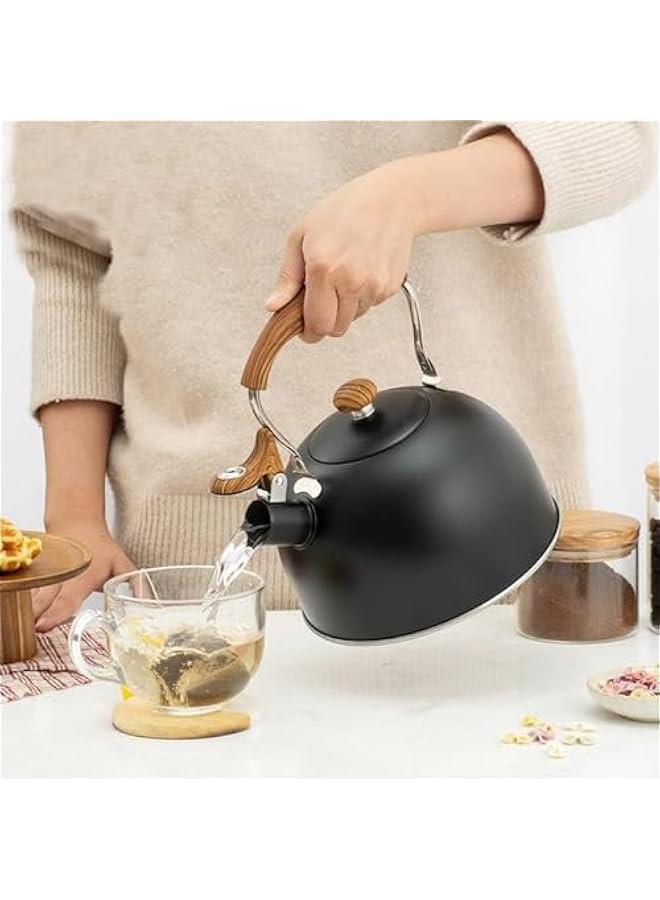 ميكسد 2.5L إبريق الشاي ، والغذاء الصف الفولاذ المقاوم للصدأ إبريق تهب / تهب إبريق الشاي ، إبريق الشاي الكلاسيكية مع مقبض قابلة للطي المقاوم للحرارة ( أسود ) - Image 5