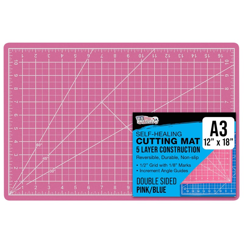 US Art Supply 12 x 18 SelfHealing Cutting Mat 5Ply DoubleSided PinkBlue Craft Mat NonSlip Cutting Mats for Crafts Sewing Quilting Scrapbooking