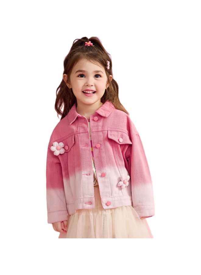 Ask Junior Kids Windproof Denim Jacket Girls Spring Gradient Cute Style Jacket Pink 110 - Image 1