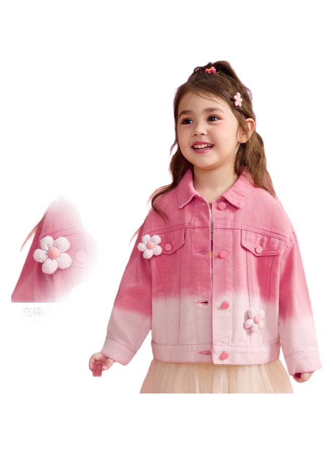 Ask Junior Kids Windproof Denim Jacket Girls Spring Gradient Cute Style Jacket Pink 110 - Image 2
