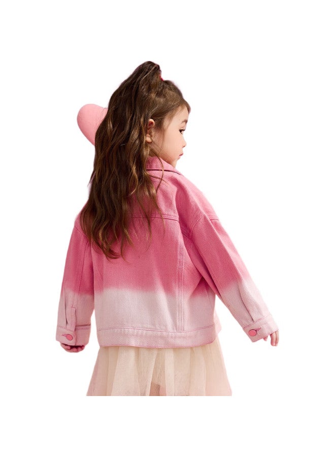 Ask Junior Kids Windproof Denim Jacket Girls Spring Gradient Cute Style Jacket Pink 110 - Image 3