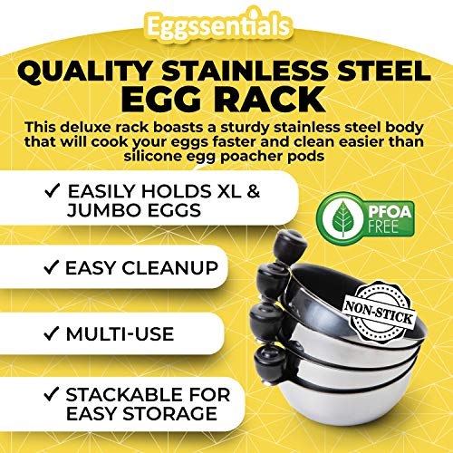 Eggssentials Egg Poacher Insert Stainless Steel Poached Egg Cooker Eggs Poaching Cup PFOA Free Egg Poachers Nonstick, 7.25" Rack Compatible with Current Cookware, Skillets & Instant Pots - Image 5