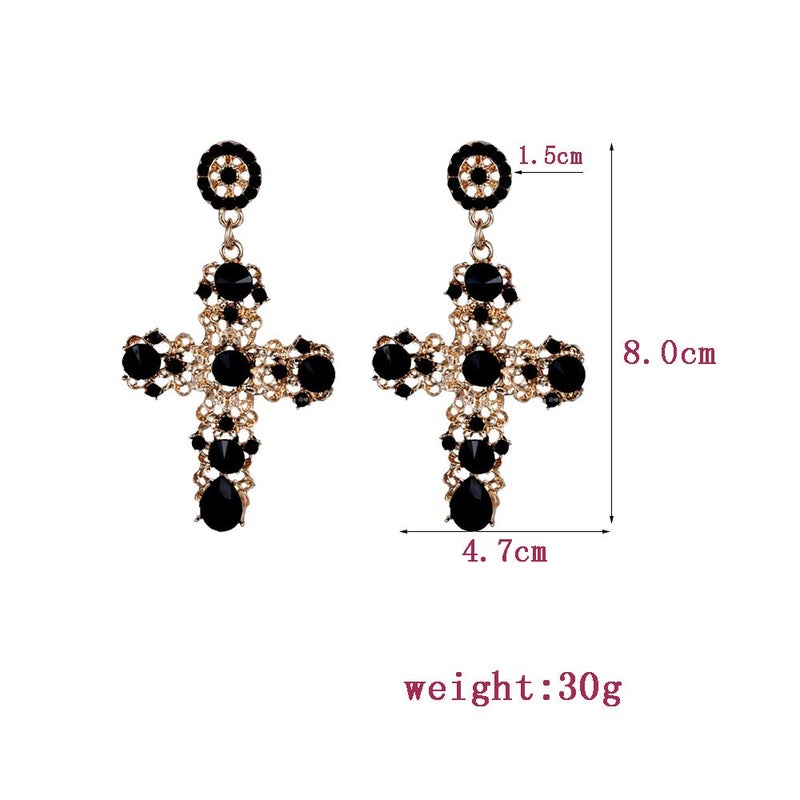 FUTIMELY Cross Earrings,Big Baroque Drop Earrings,Rhinestone Large Cross Earrings,Retro Court Earrings for Women Halloween Christmas Gifts (Black) - Image 5