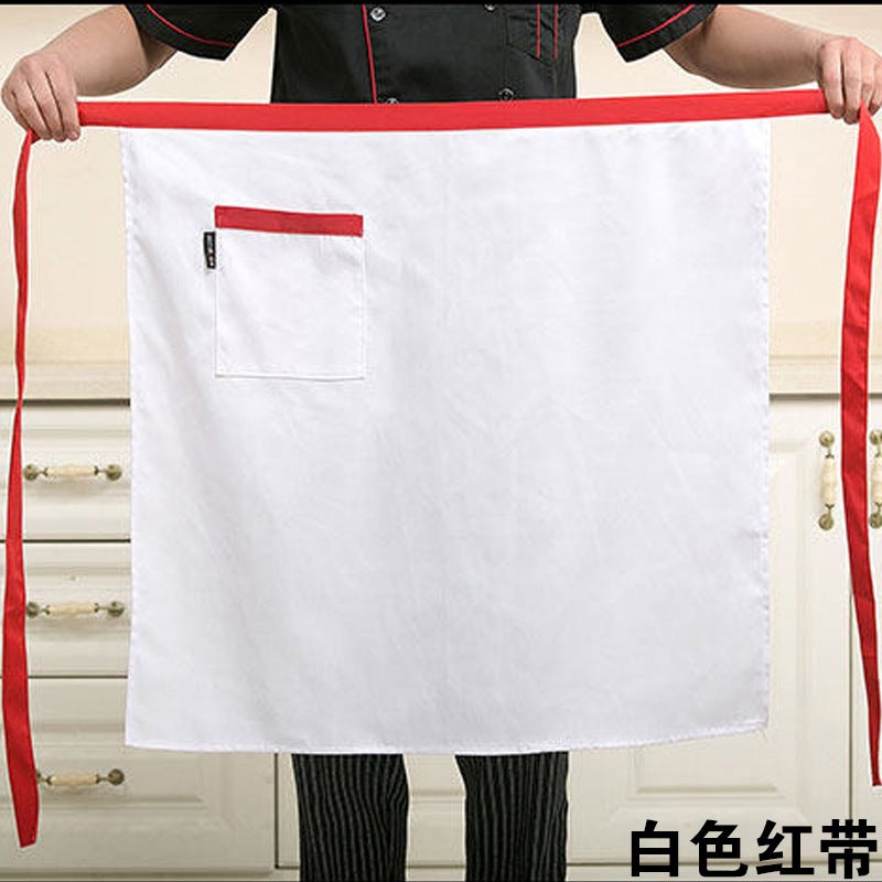 Chef Apron Mens Half-length Hotel Restaurant Restaurant Kitchen Kitchen Special White Waterproof Oil-proof Neck Neck Womens Neck White red with half thick cotton 