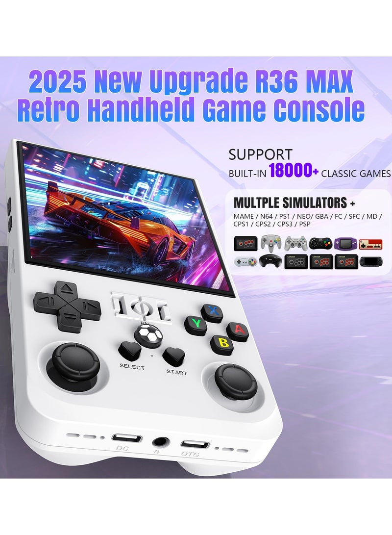 Joshberg R36 Max Retro Handheld Game Console, Video Game Console with 64G Built-in 18000+ Games, 4000mAh Rechargeable, Support 30+ Simulators, Linux System, 4.0 Inch IPS Screen Portable Pocket Arcade, White - Image 2
