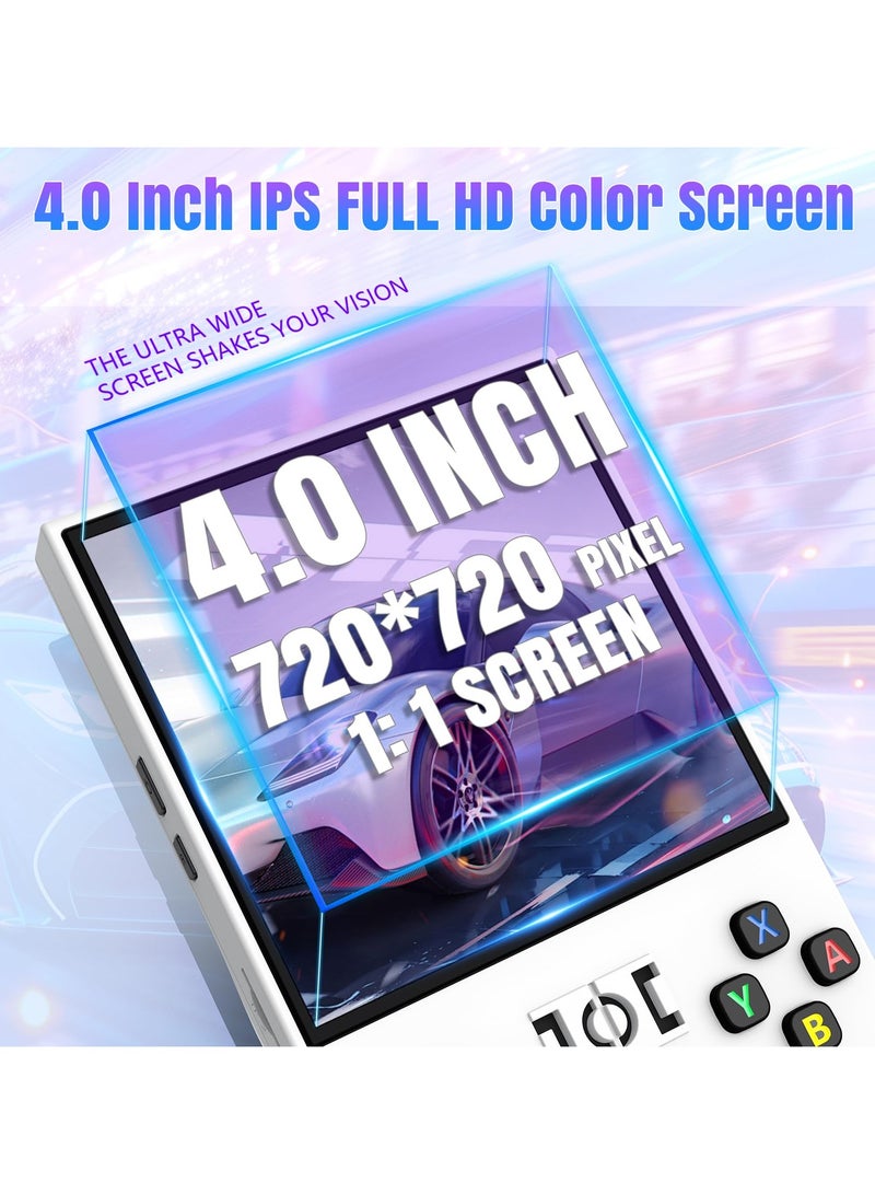Joshberg R36 Max Retro Handheld Game Console, Video Game Console with 64G Built-in 18000+ Games, 4000mAh Rechargeable, Support 30+ Simulators, Linux System, 4.0 Inch IPS Screen Portable Pocket Arcade, White - Image 3