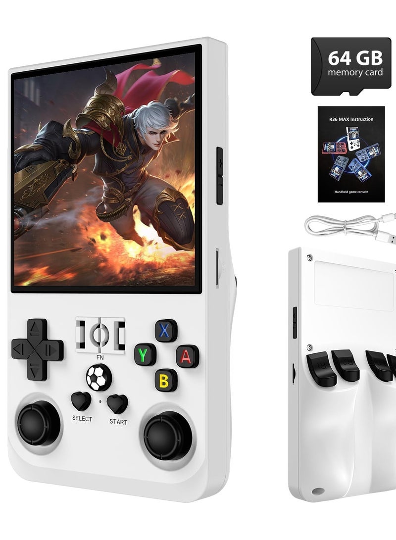 Joshberg R36 Max Retro Handheld Game Console, Video Game Console with 64G Built-in 18000+ Games, 4000mAh Rechargeable, Support 30+ Simulators, Linux System, 4.0 Inch IPS Screen Portable Pocket Arcade, White - Image 1