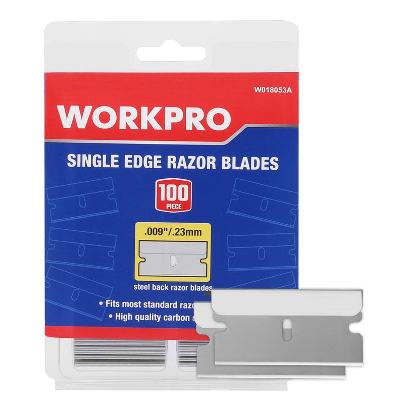 WORKPRO 100-Pack Single Razor Edge Blades, Industrial Scraper Razor Blades, High Carbon Steel One Edge Razor Blades - Image 1