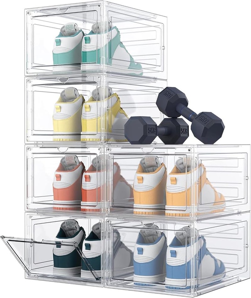 XVersion Shoe Box, Shoe Storage Boxes Clear Plastic Stackable, 6-pack front open shoe box, Transparent shoe Organizer Containers with Lids for Women/Men34.5 x 27 x 18.5 cm(White, 6pcs) - Image 1
