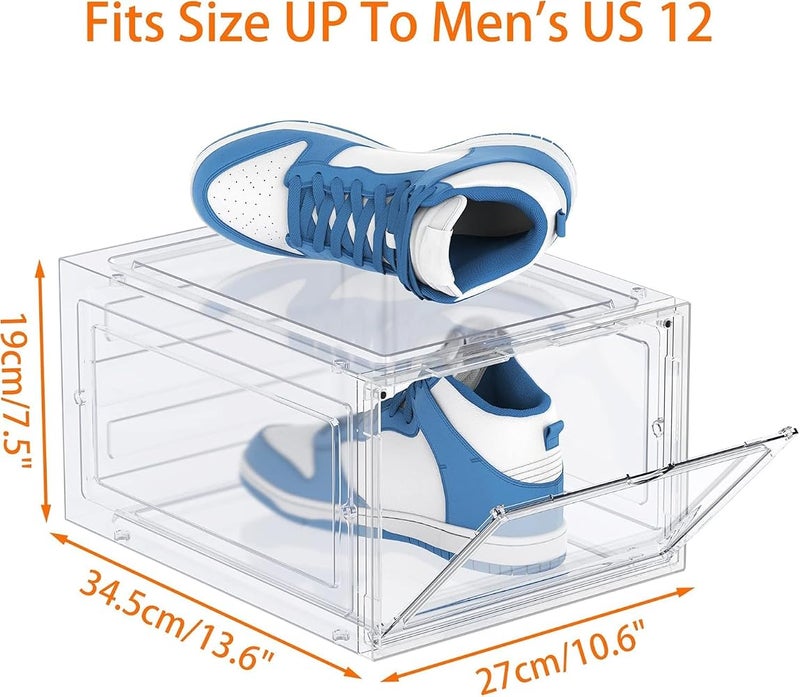 XVersion Shoe Box, Shoe Storage Boxes Clear Plastic Stackable, 6-pack front open shoe box, Transparent shoe Organizer Containers with Lids for Women/Men34.5 x 27 x 18.5 cm(White, 6pcs) - Image 2