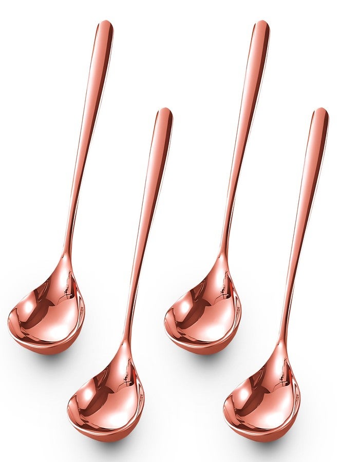Comicfs ملعقة حساء كوميكفس، 4 عبوات من الفولاذ المقاوم للصدأ SUS 304 مع طلاء تيتانيوم مصقول، ملعقة حساء كبيرة الحجم، أداة مطبخ 8 إنش (ذهب وردي) - Image 1