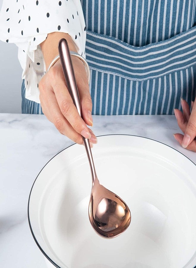 Comicfs ملعقة حساء كوميكفس، 4 عبوات من الفولاذ المقاوم للصدأ SUS 304 مع طلاء تيتانيوم مصقول، ملعقة حساء كبيرة الحجم، أداة مطبخ 8 إنش (ذهب وردي) - Image 5