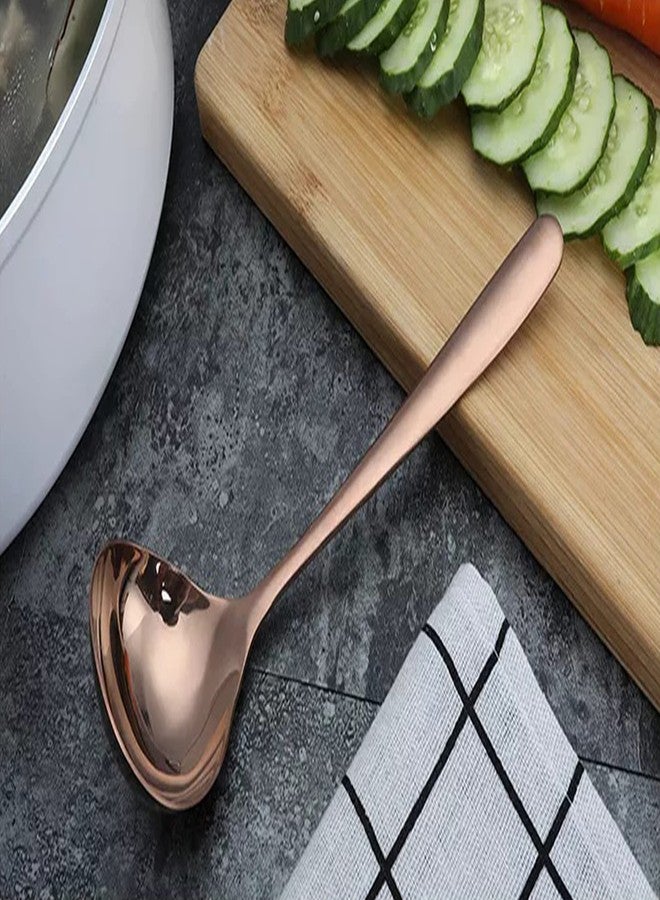 Comicfs ملعقة حساء كوميكفس، 4 عبوات من الفولاذ المقاوم للصدأ SUS 304 مع طلاء تيتانيوم مصقول، ملعقة حساء كبيرة الحجم، أداة مطبخ 8 إنش (ذهب وردي) - Image 4