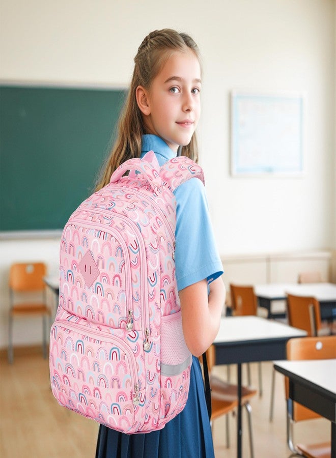 KingCheer Cute Kids Backpack for Girls Boys Lightweight School Bag for Preschool Primary Teenage Bookbag for Aged 6-12, Pink Rainbow, 17inch, Classic - Image 2