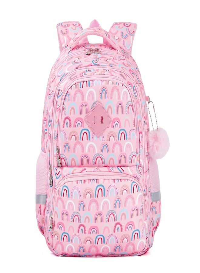 KingCheer Cute Kids Backpack for Girls Boys Lightweight School Bag for Preschool Primary Teenage Bookbag for Aged 6-12, Pink Rainbow, 17inch, Classic - Image 1