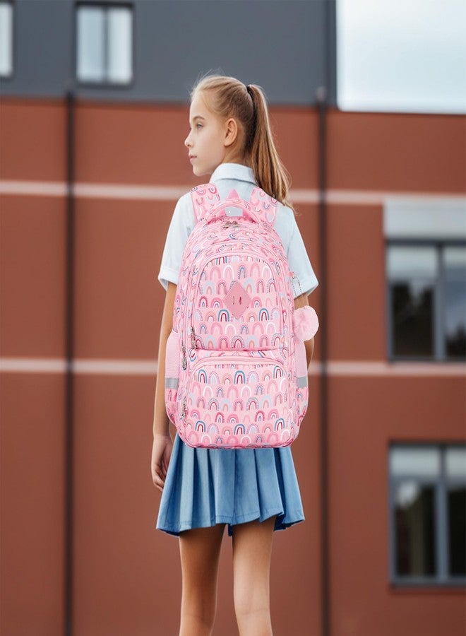 KingCheer Cute Kids Backpack for Girls Boys Lightweight School Bag for Preschool Primary Teenage Bookbag for Aged 6-12, Pink Rainbow, 17inch, Classic - Image 3