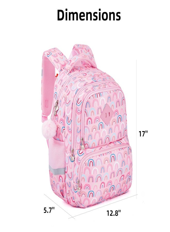 KingCheer Cute Kids Backpack for Girls Boys Lightweight School Bag for Preschool Primary Teenage Bookbag for Aged 6-12, Pink Rainbow, 17inch, Classic - Image 4