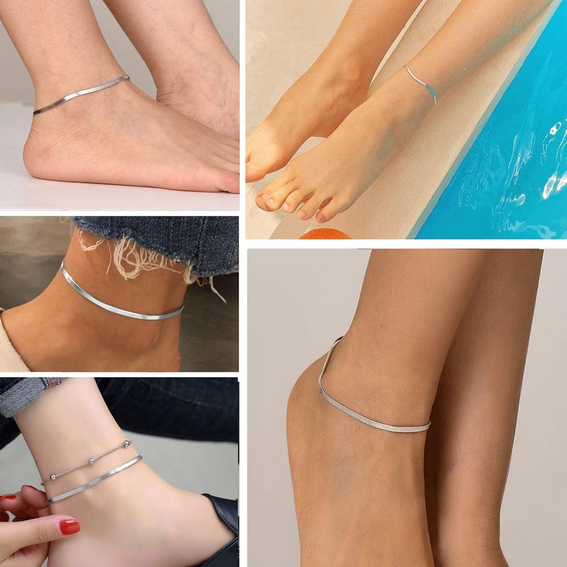 PROSILVER 925 Sterling Silver Ankle Bracelets For Women, Stylish Chain Anklets, Summer Beach Jewelry, 8.6-10.6 Inch Adjustable, Come with Box - Image 2