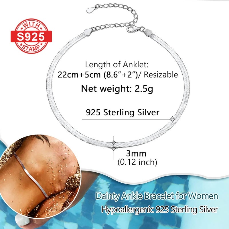 PROSILVER 925 Sterling Silver Ankle Bracelets For Women, Stylish Chain Anklets, Summer Beach Jewelry, 8.6-10.6 Inch Adjustable, Come with Box - Image 4