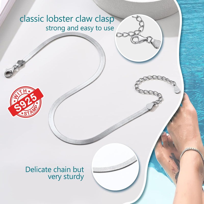PROSILVER 925 Sterling Silver Ankle Bracelets For Women, Stylish Chain Anklets, Summer Beach Jewelry, 8.6-10.6 Inch Adjustable, Come with Box - Image 5