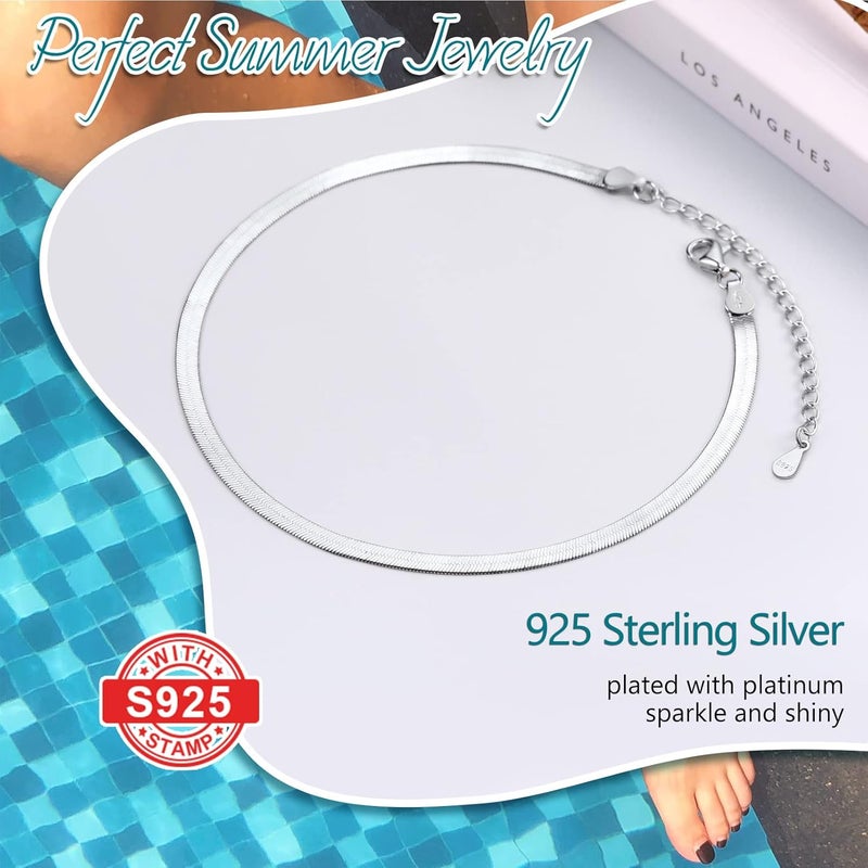 PROSILVER 925 Sterling Silver Ankle Bracelets For Women, Stylish Chain Anklets, Summer Beach Jewelry, 8.6-10.6 Inch Adjustable, Come with Box - Image 3