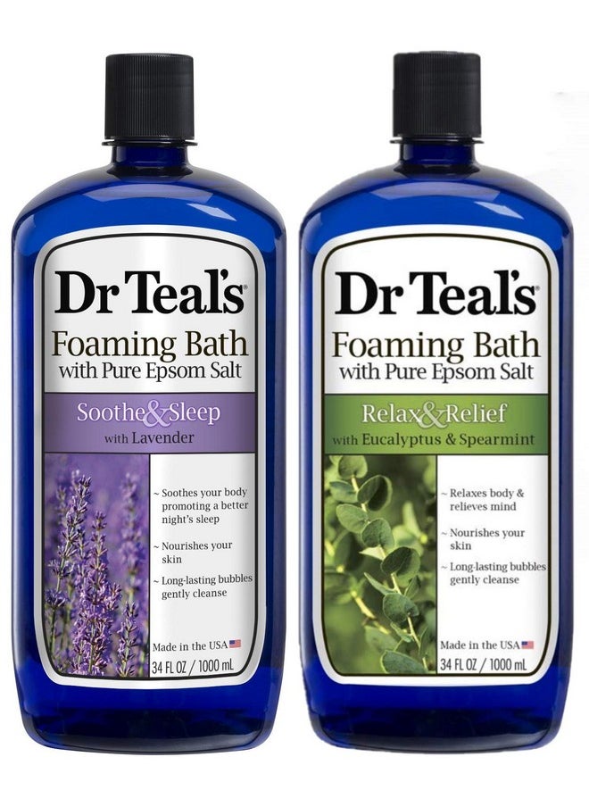 Dr Teal's Dr Teal's Foaming Bath Variety Gift Set (2 Pack, 34oz ea.) - Soothe & Sleep Lavender & Relax & Relief Eucalyptus & Spearmint - Pure Epsom Salt & Essential Oils Alleviate Stress & Clear The Mind  - Image 1