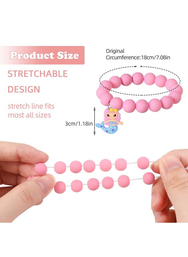 Hifot 6 Pieces Mermaid Beaded Bracelets For Girls Silicone Mermaid Pendant Bracelet Kids Jewelry Bracelets Set Princess Dress Up Party Favor Gift (Random Colors) - Image 2