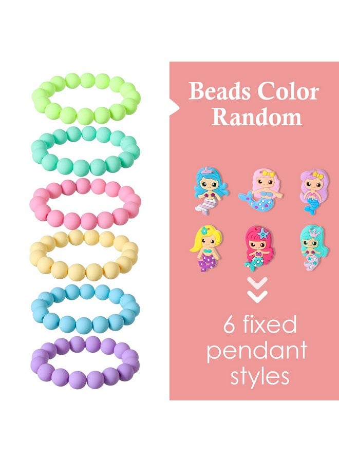 Hifot 6 Pieces Mermaid Beaded Bracelets For Girls Silicone Mermaid Pendant Bracelet Kids Jewelry Bracelets Set Princess Dress Up Party Favor Gift (Random Colors) - Image 5
