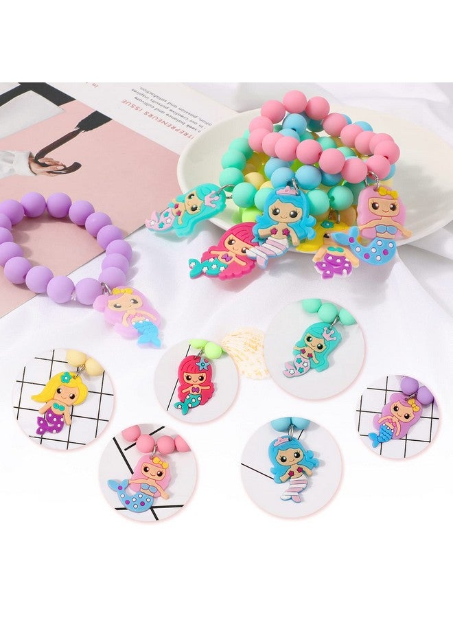 Hifot 6 Pieces Mermaid Beaded Bracelets For Girls Silicone Mermaid Pendant Bracelet Kids Jewelry Bracelets Set Princess Dress Up Party Favor Gift (Random Colors) - Image 4