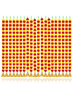 iHandikart iHandikart Handmade Decorative Marigold Artificial Fluffy Garland with Bell in The Bottom Size 60x25 inches Used for Diwali Decoration for Home Decor Yellow Red Colour Pack of 20 