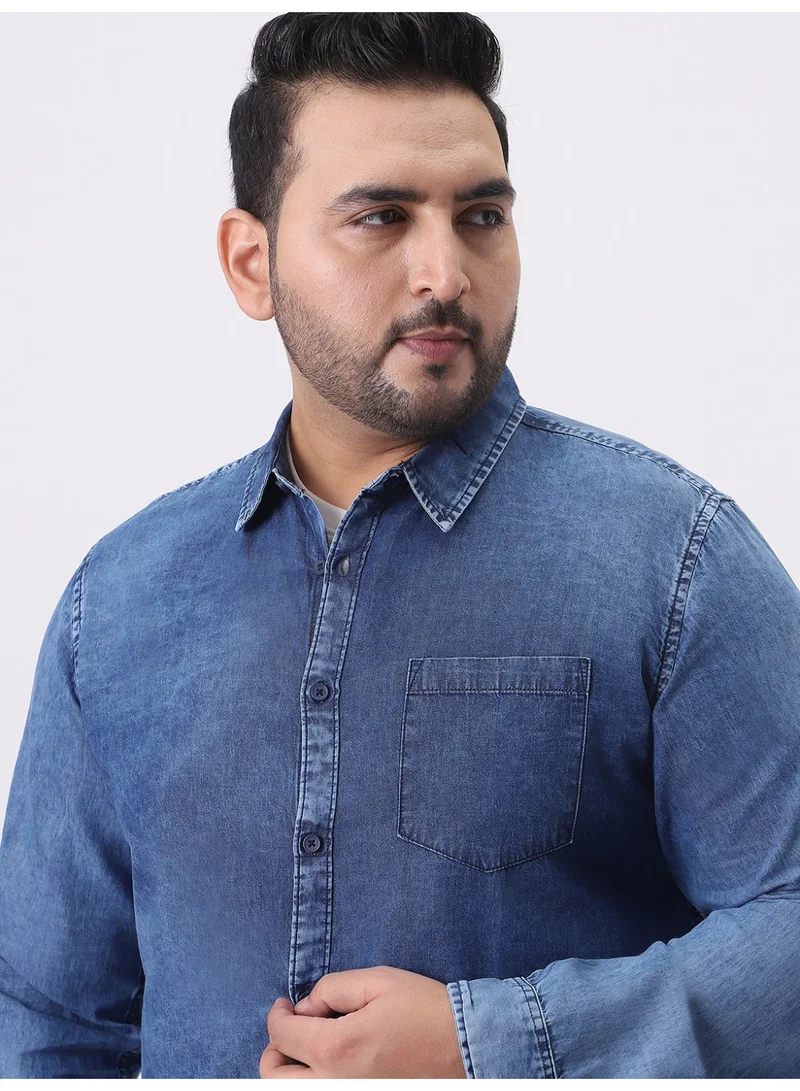Urbano Fashion  Urbano Plus Men's Blue Regular Fit Full Sleeve Washed Denim Shirt  | Best Price UAE