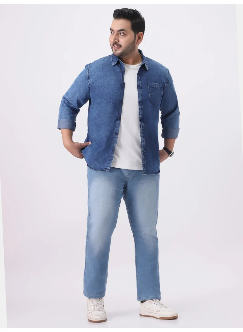 Urbano Fashion  Urbano Plus Men's Blue Regular Fit Full Sleeve Washed Denim Shirt  | Best Price UAE