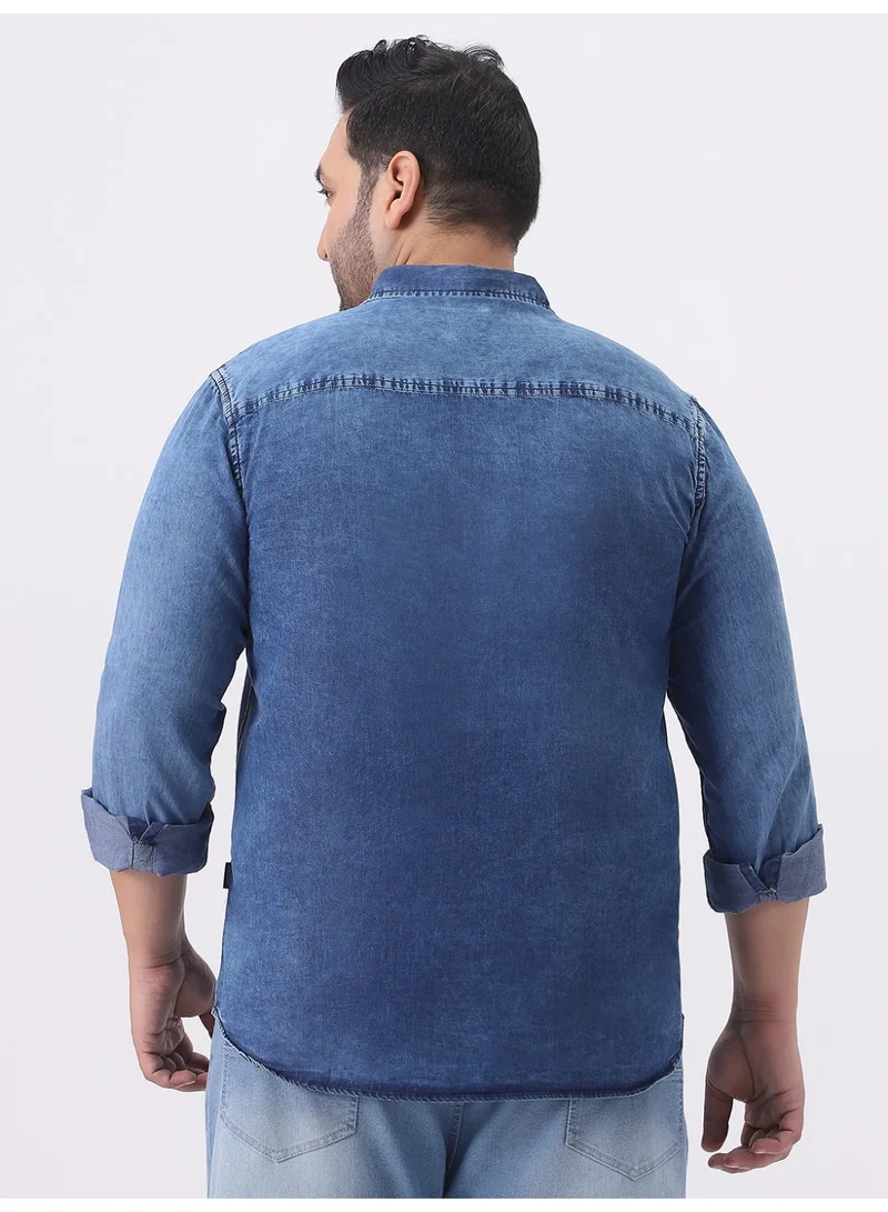 Urbano Fashion  Urbano Plus Men's Blue Regular Fit Full Sleeve Washed Denim Shirt  | Best Price UAE