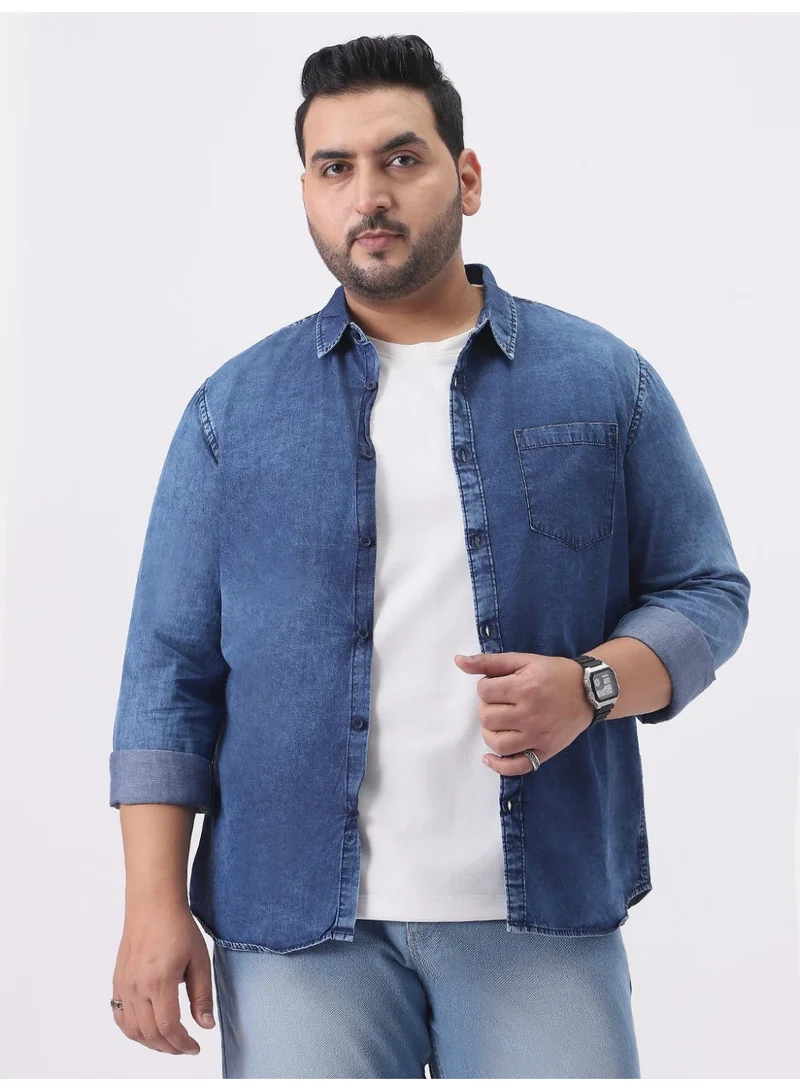 Urbano Fashion  Urbano Plus Men's Blue Regular Fit Full Sleeve Washed Denim Shirt  | Best Price UAE