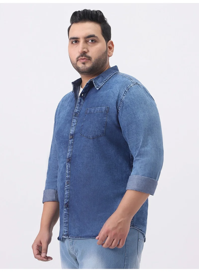 Urbano Plus Men's Blue Regular Fit Full Sleeve Washed Denim Shirt