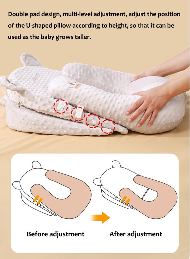 Aissiora Baby wedge pillow Baby slope pad Baby feeding pillow Baby U-shaped pillow Newborn anti vomiting milk pillow 10 °+15 ° height adjustable Spine protection - Image 4