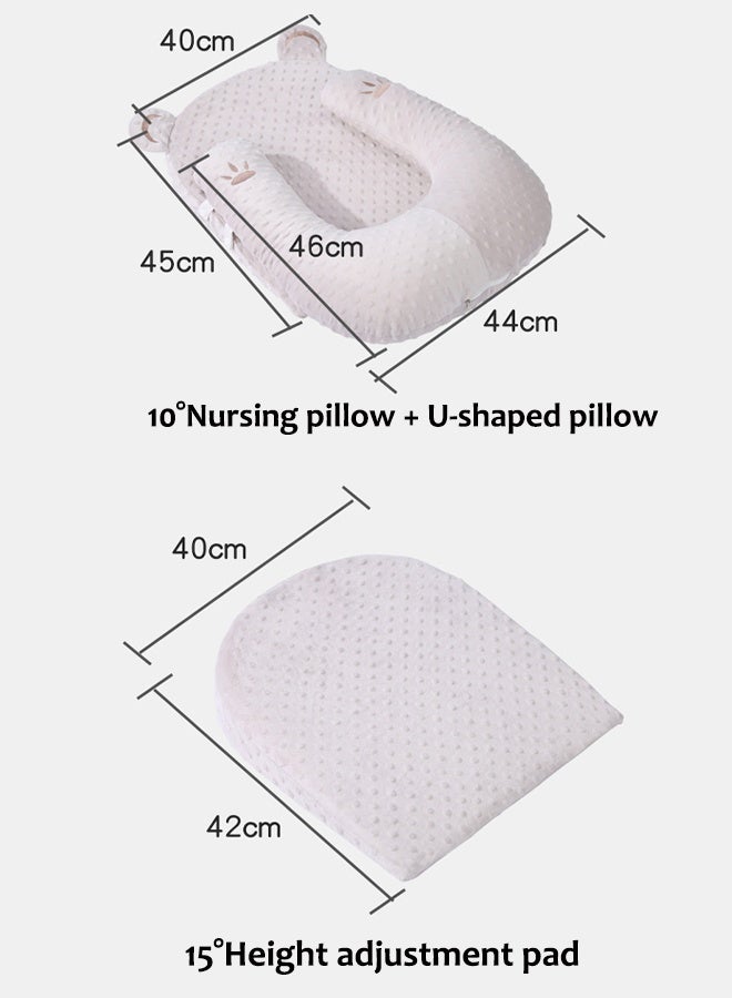 Aissiora Baby wedge pillow Baby slope pad Baby feeding pillow Baby U-shaped pillow Newborn anti vomiting milk pillow 10 °+15 ° height adjustable Spine protection - Image 2