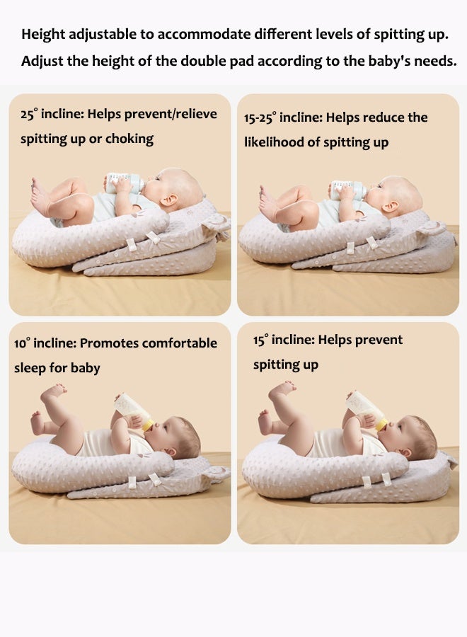Aissiora Baby wedge pillow Baby slope pad Baby feeding pillow Baby U-shaped pillow Newborn anti vomiting milk pillow 10 °+15 ° height adjustable Spine protection - Image 5