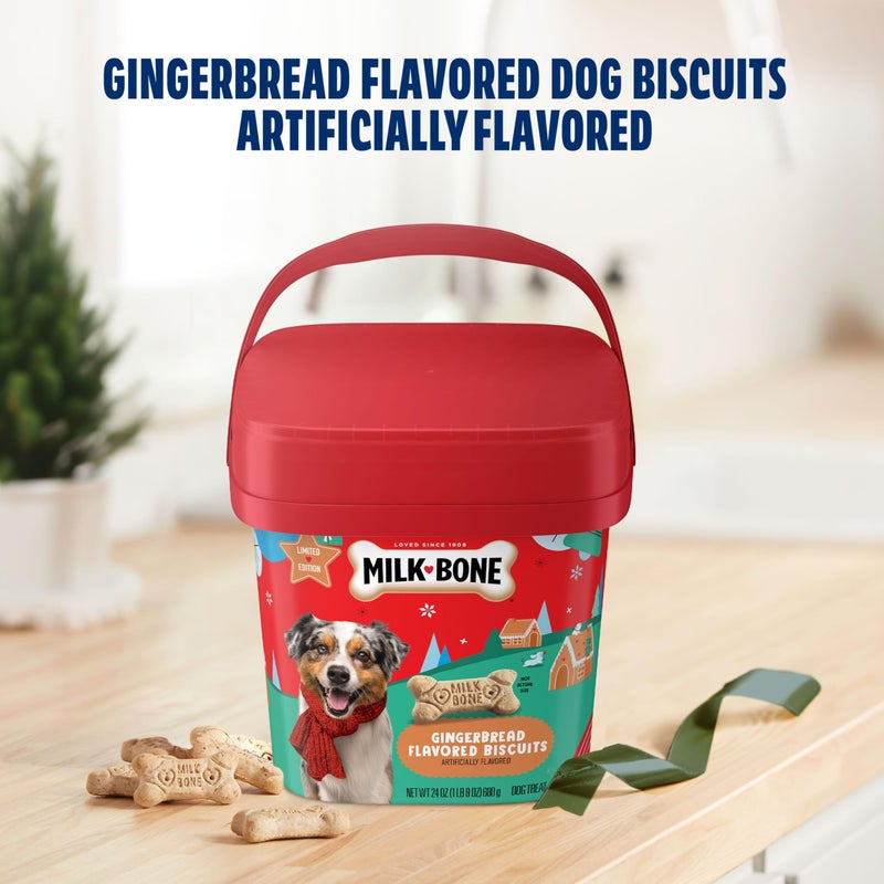 Milk-Bone Limited Edition Gingerbread Flavored Biscuit Dog Treats, 24 Ounce Reusable Pail - Image 3