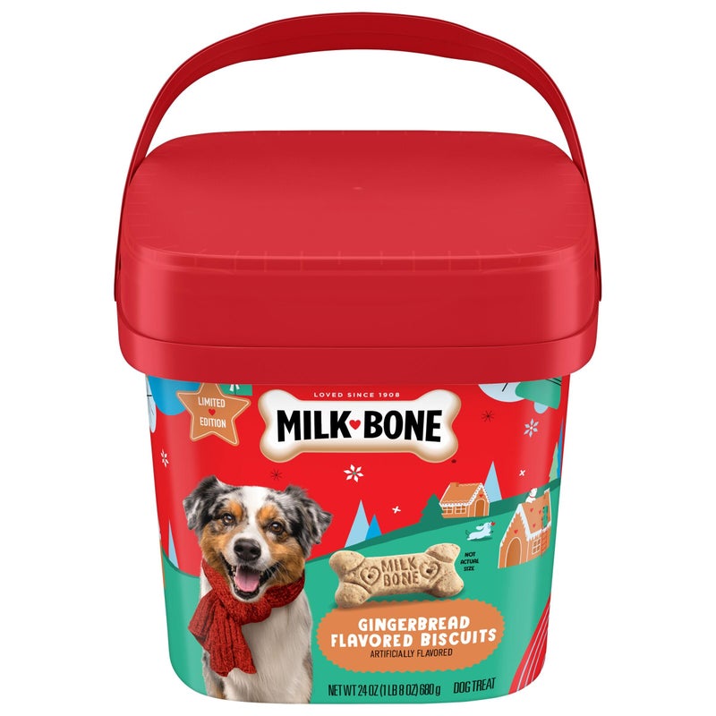 Milk-Bone Limited Edition Gingerbread Flavored Biscuit Dog Treats, 24 Ounce Reusable Pail - Image 1