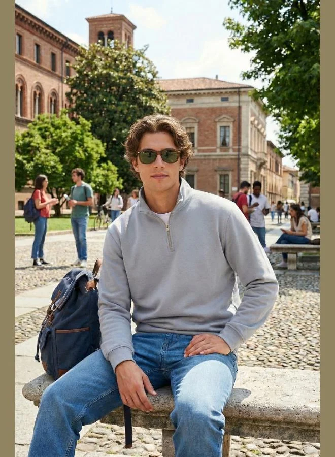 Buratti  Buratti Cotton Regular Fit Half Zipper Stand Collar Sweat Men's SWEAT 59052592 for Men | Best Price UAE