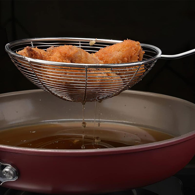 Professional Kitchen Frying Skimmer Spoon Set Stainless Steel Wooden Handle Oil Strainer Ladle Heat Resistant Heavy Duty Cooking Tool 3 Sizes - Image 1