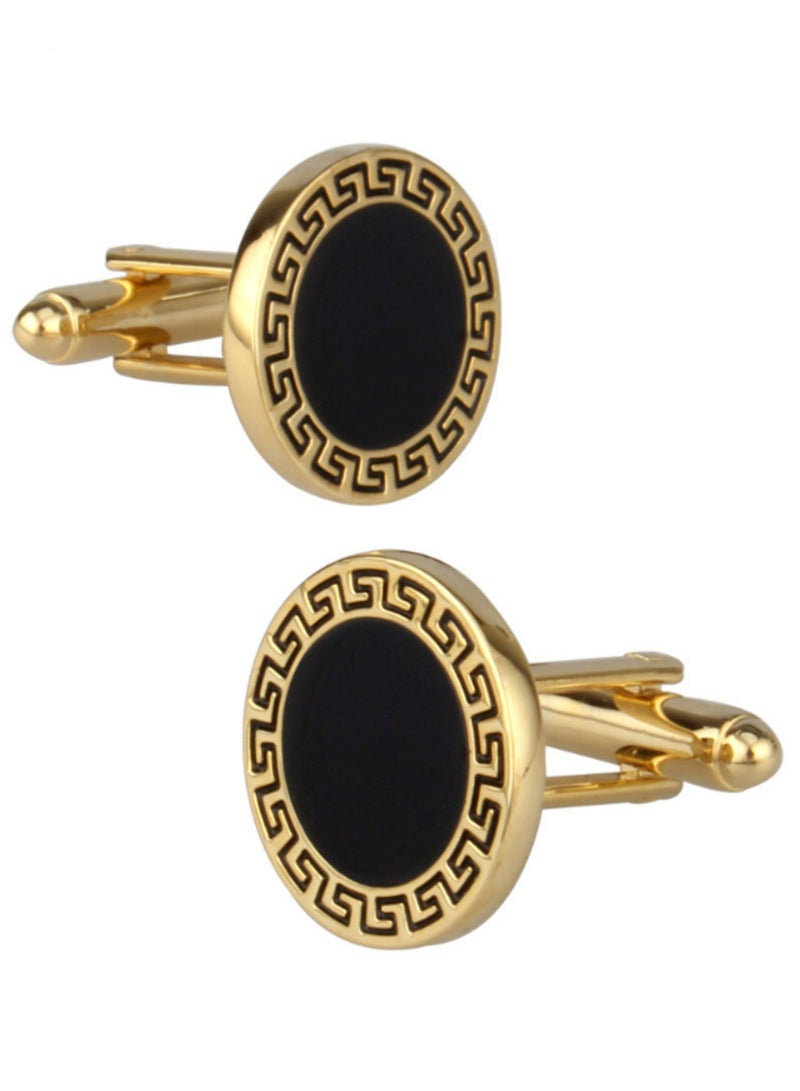 1 Pair Round Enamel Cufflinks Extreme Classic man Shirt Cufflinks for Wedding & Business | Elegant, Detailed Design | Easy to Fasten, Comfortable to Wear | Perfect Gift for Men - Image 1
