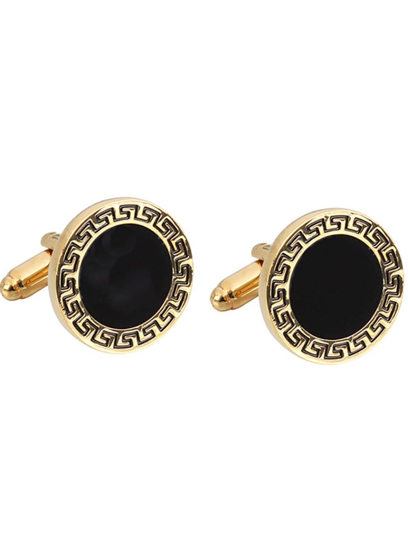 1 Pair Round Enamel Cufflinks Extreme Classic man Shirt Cufflinks for Wedding & Business | Elegant, Detailed Design | Easy to Fasten, Comfortable to Wear | Perfect Gift for Men - Image 2