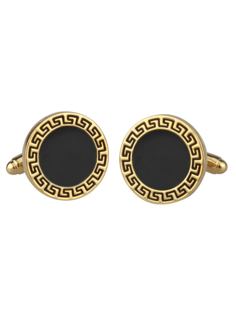 1 Pair Round Enamel Cufflinks Extreme Classic man Shirt Cufflinks for Wedding & Business | Elegant, Detailed Design | Easy to Fasten, Comfortable to Wear | Perfect Gift for Men - Image 4
